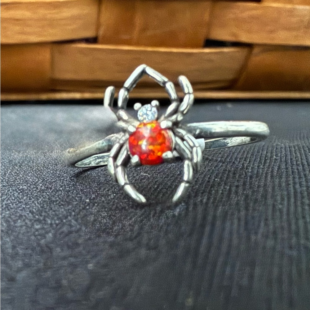 Silver Spider Ring with Red Gemstone